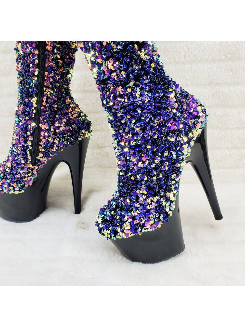 NIB Adore 3020 Purple Multi Sequin High Heel Platform Thigh High Boots - Picture 9 of 14